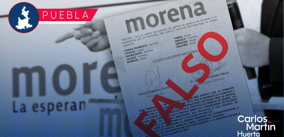 Falso que en Puebla vaya mujer a la gubernatura por Morena; desmienten documento