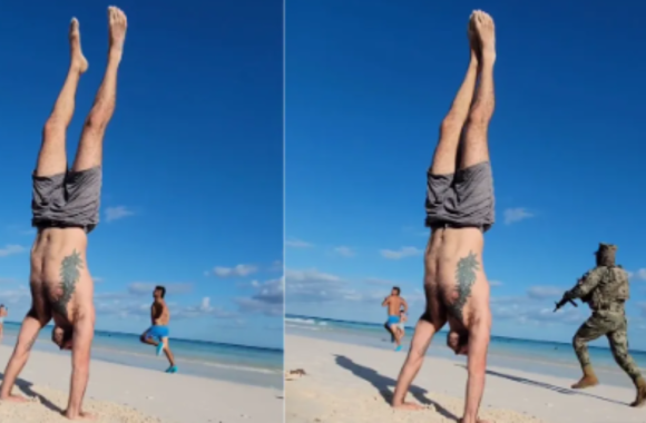 Persecución policiaca en la playa de Tulum queda grabada en clase de yoga