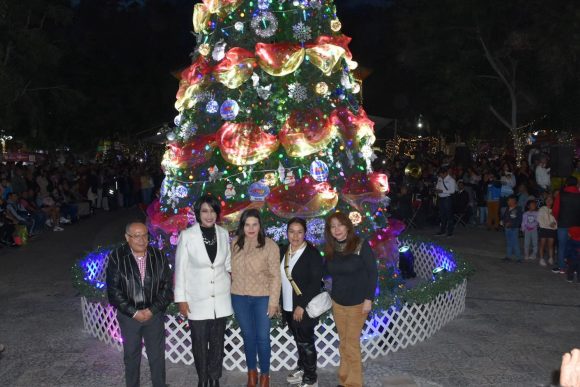Encienden árbol navideño en San Martín Texmelucan; acuden más de mil personas