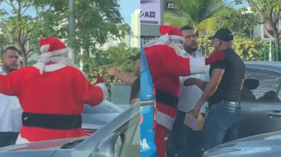 Santa Claus detiene pelea de conductores