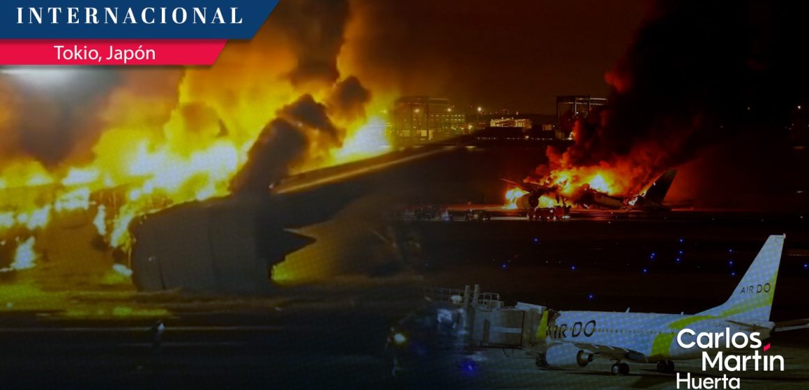 (VIDEO) Avión de Japan Airlines colisiona en pista y se incendia en aeropuerto de Tokio