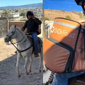 En Durango repartidor de DiDi entrega pedidos en caballo