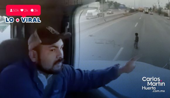 (VIDEO) Trailero salva a niño que cruzaba carretera a Nuevo Laredo