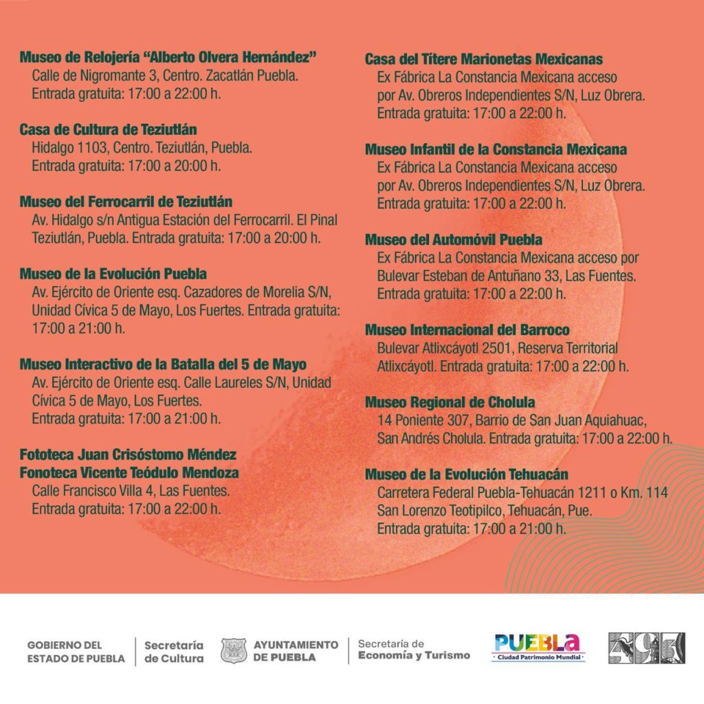 Programa Noche de Museos Puebla
