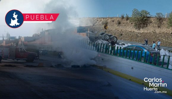 Caos en la México-Puebla; accidente en Río Frío y bloqueo en Villa Frontera