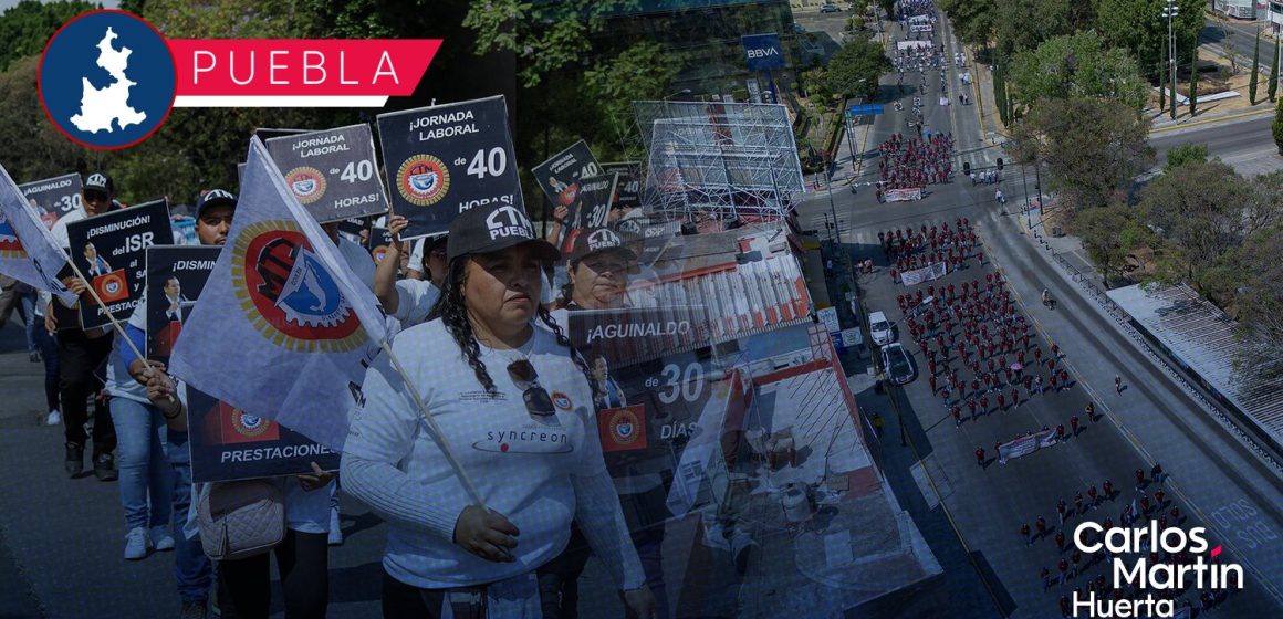 Jornada laboral de 40 horas la exigencia en marcha por el Día del Trabajo en Puebla