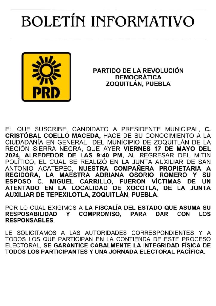 PRD candidata Zoquitlan