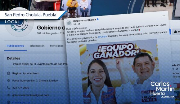 Publica gobierno de San Pedro Cholula imagen en apoyo a Morena; aseguran que fueron hackeados