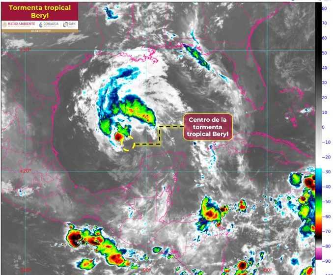 Tormenta tropical Beryl se desplaza al Golfo de México y ocasionará lluvias