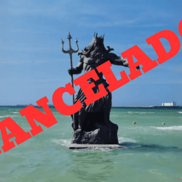 Clausuran estatua de Poseidón en playa de Yucatán