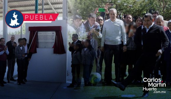 Entrega Sergio Salomón cancha, pista y techado en Centro Escolar “Coronel Raúl Velasco de Santiago”