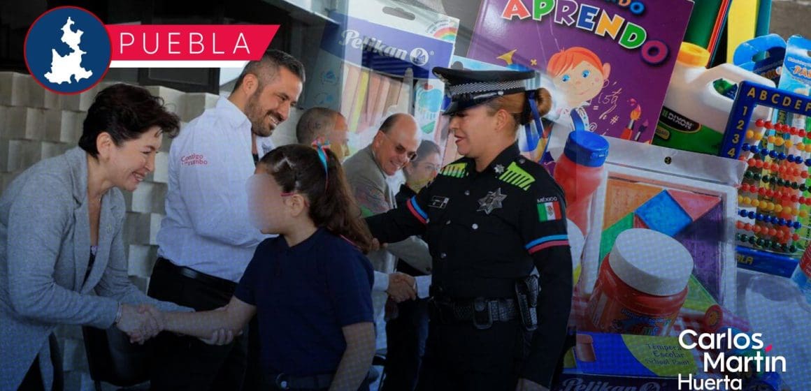 Entregan útiles escolares a hijos de policías municipales de Puebla