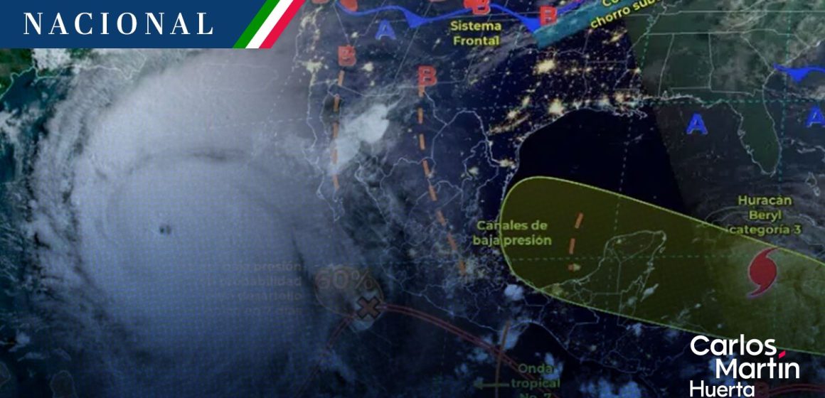 Huracán Beryl desciende a categoría 3 y se aproxima a las costas de Quintana Roo