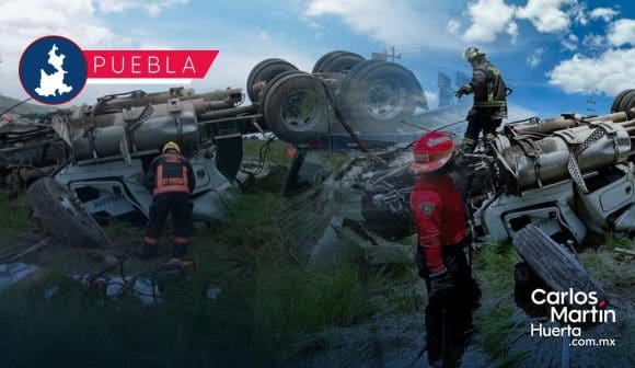 Aparatoso choque y volcadura sobre la carretera Acajete-Amozoc; se reportan lesionados