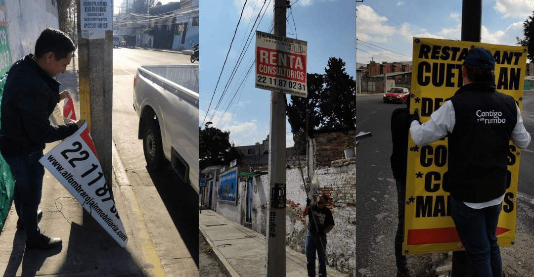 Ayuntamiento de Puebla retira más de 6 mil pendones y carteles  