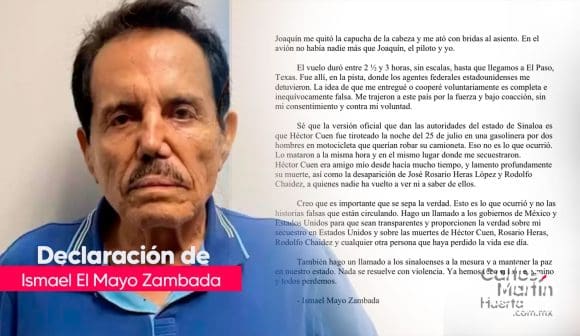 Ismael “El Mayo” Zambada cuenta su versión del arresto a través de una carta