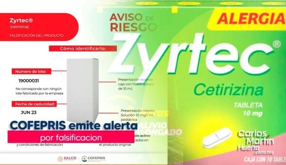 Alerta Cofepris sobre la falsificación del antihistamínico para niños Zyrtec