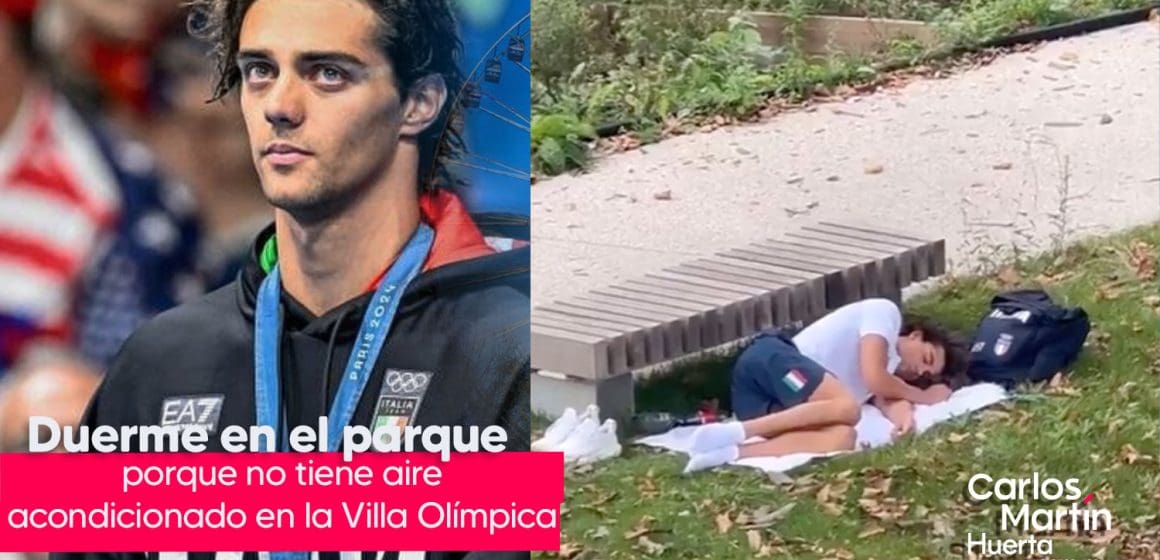 El Campeón Olímpico, Thomas Ceccon, duerme en un parque de París