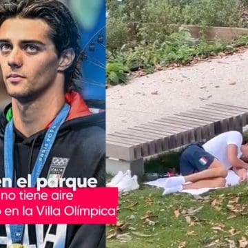 El Campeón Olímpico, Thomas Ceccon, duerme en un parque de París