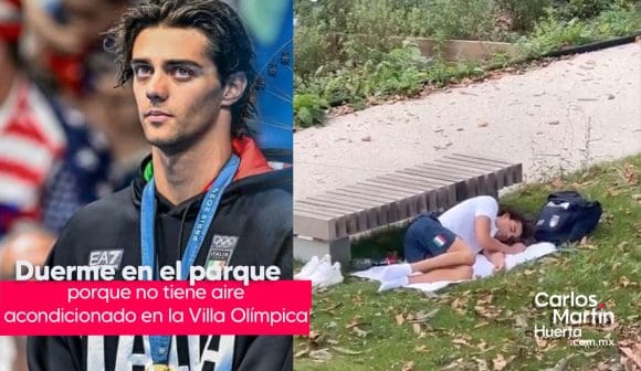 El Campeón Olímpico, Thomas Ceccon, duerme en un parque de París