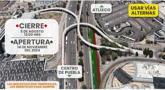 Habrá reducción de carriles en la vía Atlixcáyotl, sentido a Atlixco