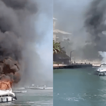 Se Incendia yate en zona hotelera de Cancún, Quintana Roo