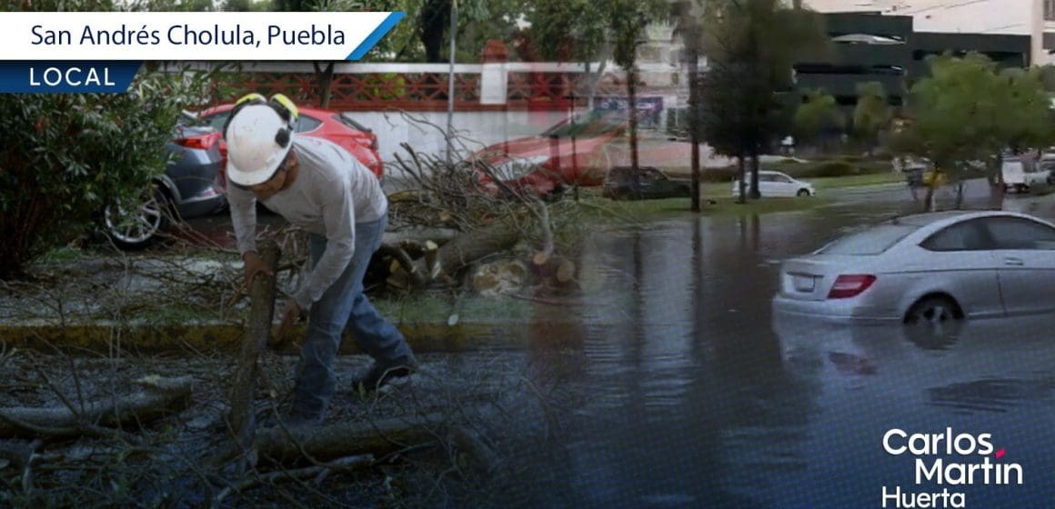 Encharcamientos, volcaduras e inundaciones, el saldo tras fuertes lluvias en San Andrés Cholula