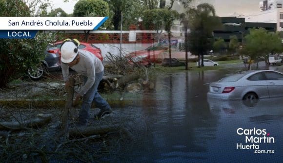 Encharcamientos, volcaduras e inundaciones, el saldo tras fuertes lluvias en San Andrés Cholula