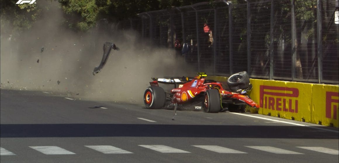 Sainz se le cerró a “Checo”, provocando fuerte choque en la penúltima vuelta en el GP de Azerbaiyán