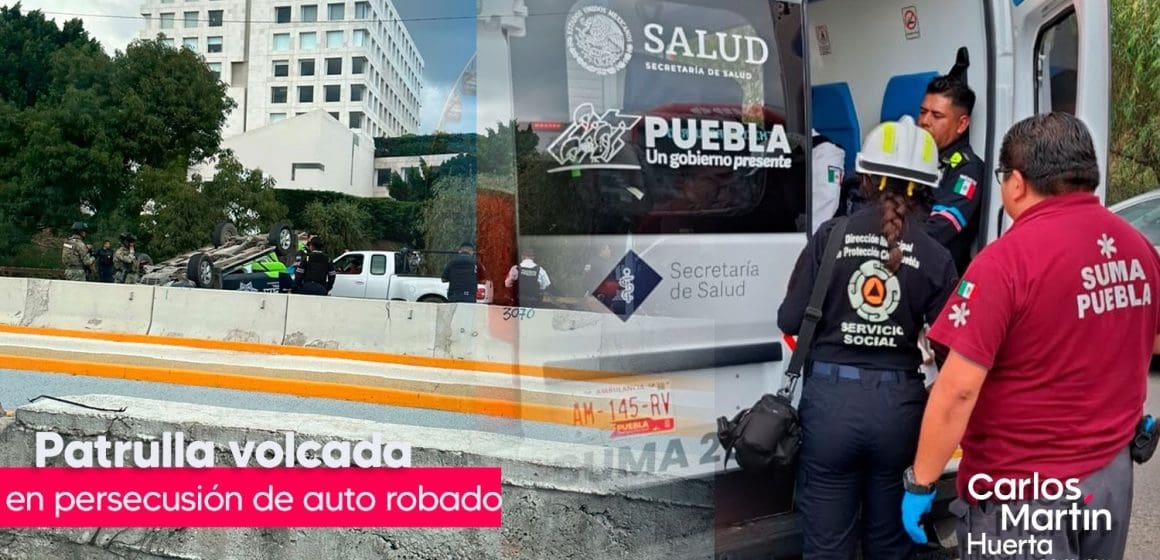 Durante persecución de auto robado patrulla termina volcada en Periférico