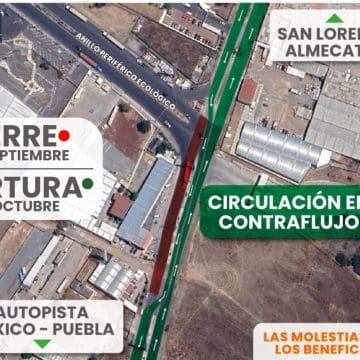 Habrá reducción de carriles entre Periférico y Calle 7 de Enero sentido a San Lorenzo Almecatla