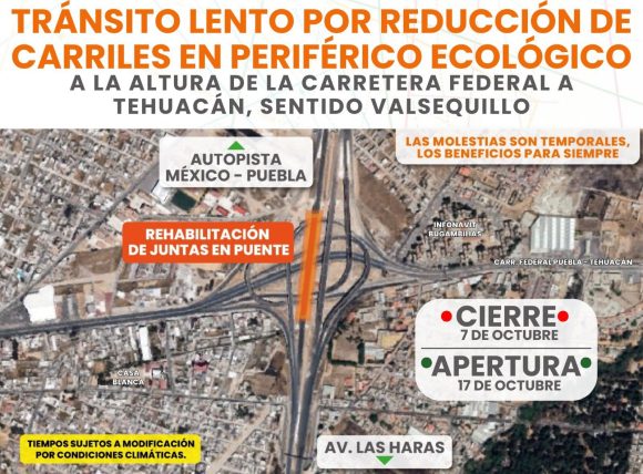 Reducción de carriles en Periférico a la altura de carretera federal a Tehuacán