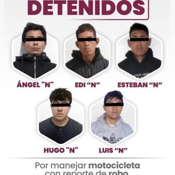 Detienen a cinco personas por manejar motocicletas con reporte de robo