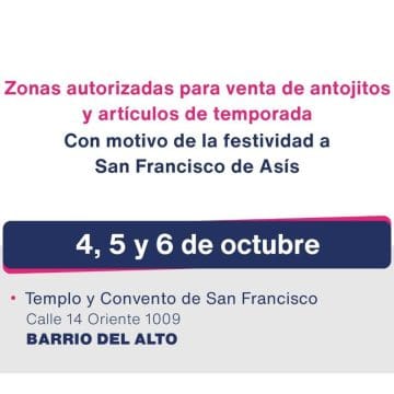 Por festividad de San Francisco en Puebla capital, Segom brindará vigilancia y atención