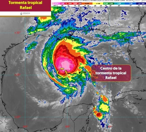 ‘Rafael’ se debilita a tormenta tropical sobre el Golfo de México