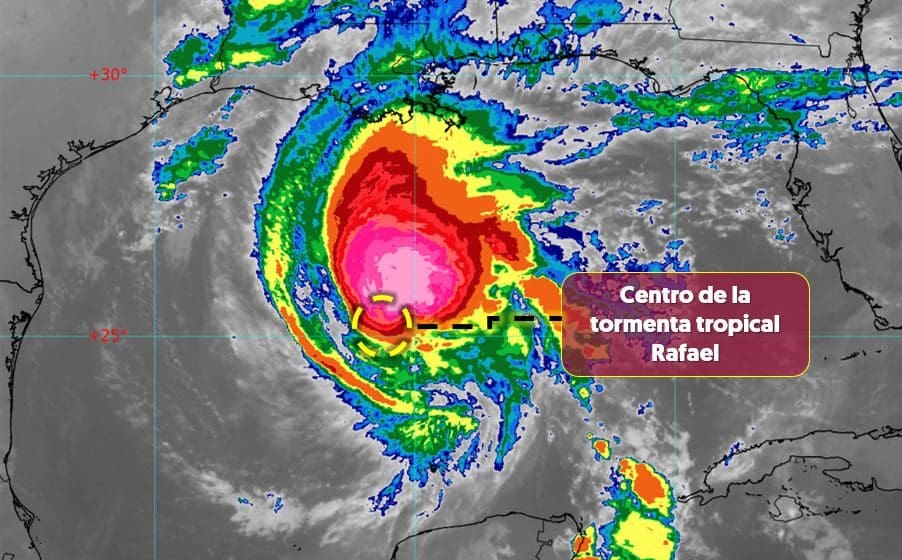 ‘Rafael’ se debilita a tormenta tropical sobre el Golfo de México