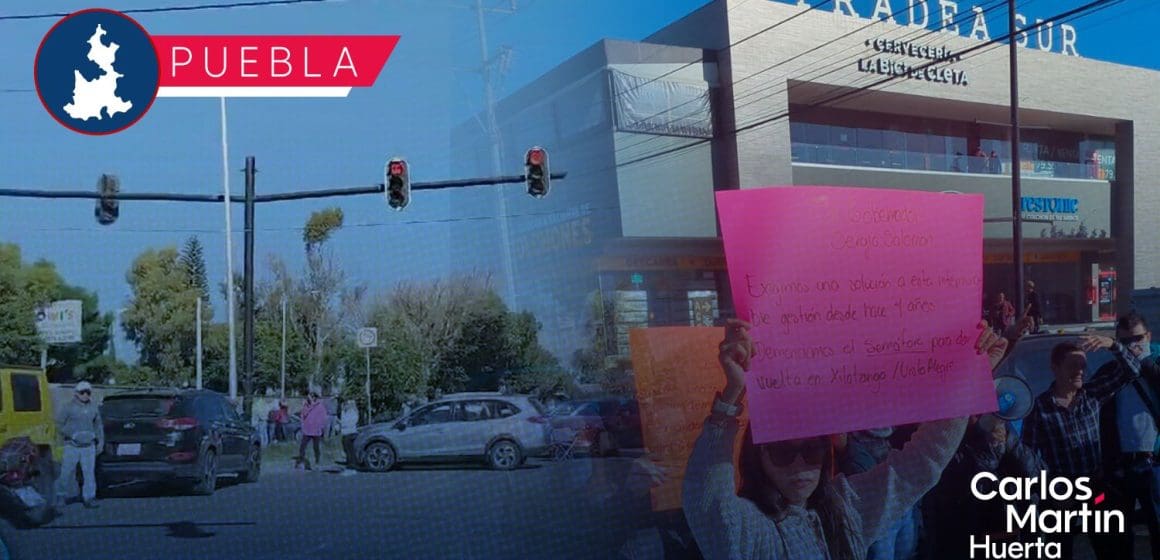 Vecinos bloquean bulevar Valsequillo frente a Plaza Pradea Sur; exigen semáfor