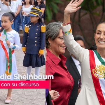 Sorprende mini Claudia Sheinbaum con discurso durante el desfile del 20 de Noviembre en Chiapas