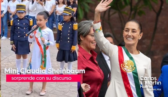 Sorprende mini Claudia Sheinbaum con discurso durante el desfile del 20 de Noviembre en Chiapas