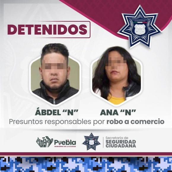 Detiene SSC a una pareja por su probable participación en el delito de robo a negocio con violencia