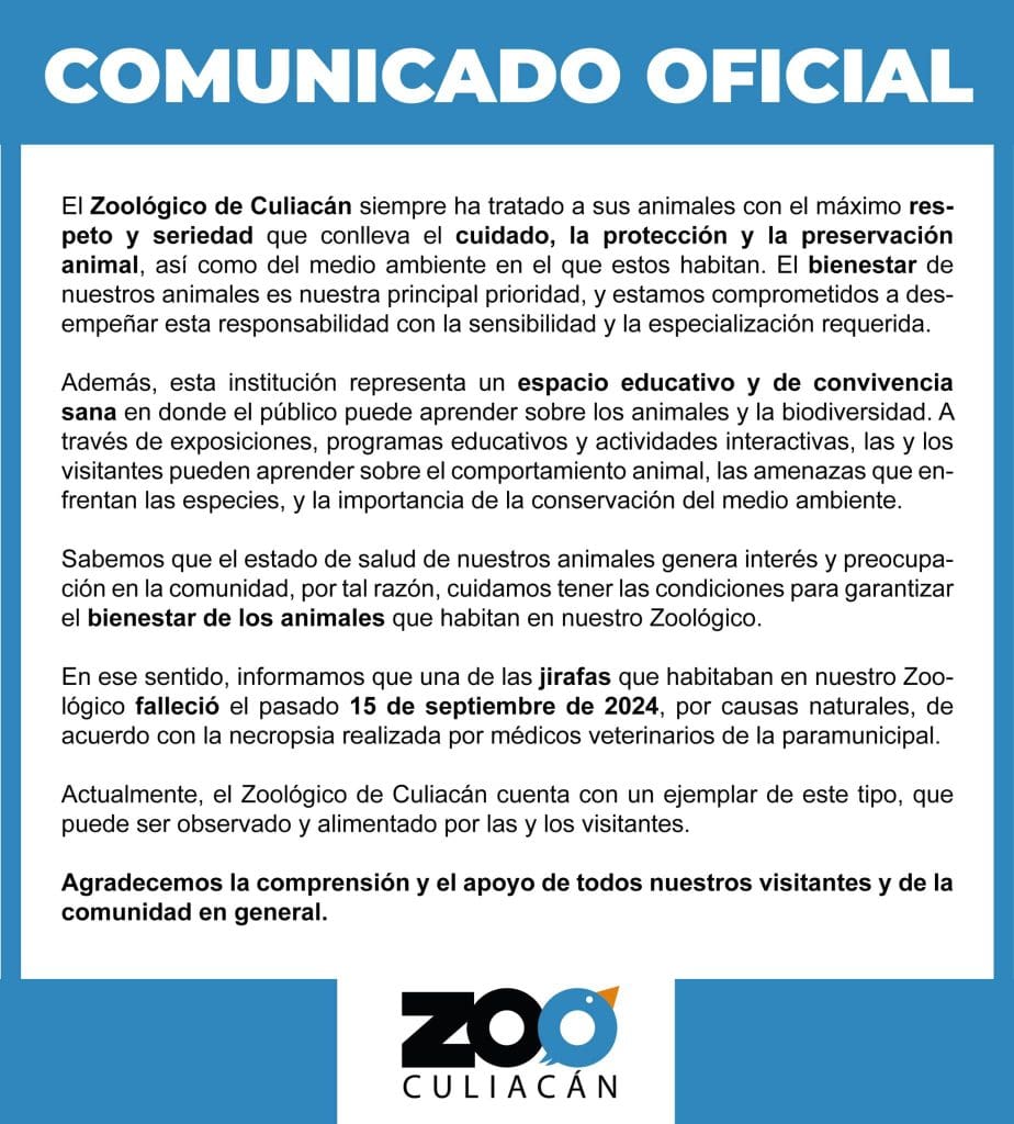 Comunicado zoologico Culiacan