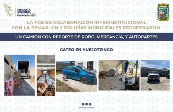 Catean FGE, SEMAR, GN y SSP Municipal inmueble en Huejotzingo, recuperan mercancía robada y autopartes