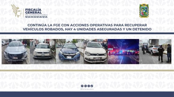 FGE recupera cuatro vehículos robados; hay un detenido