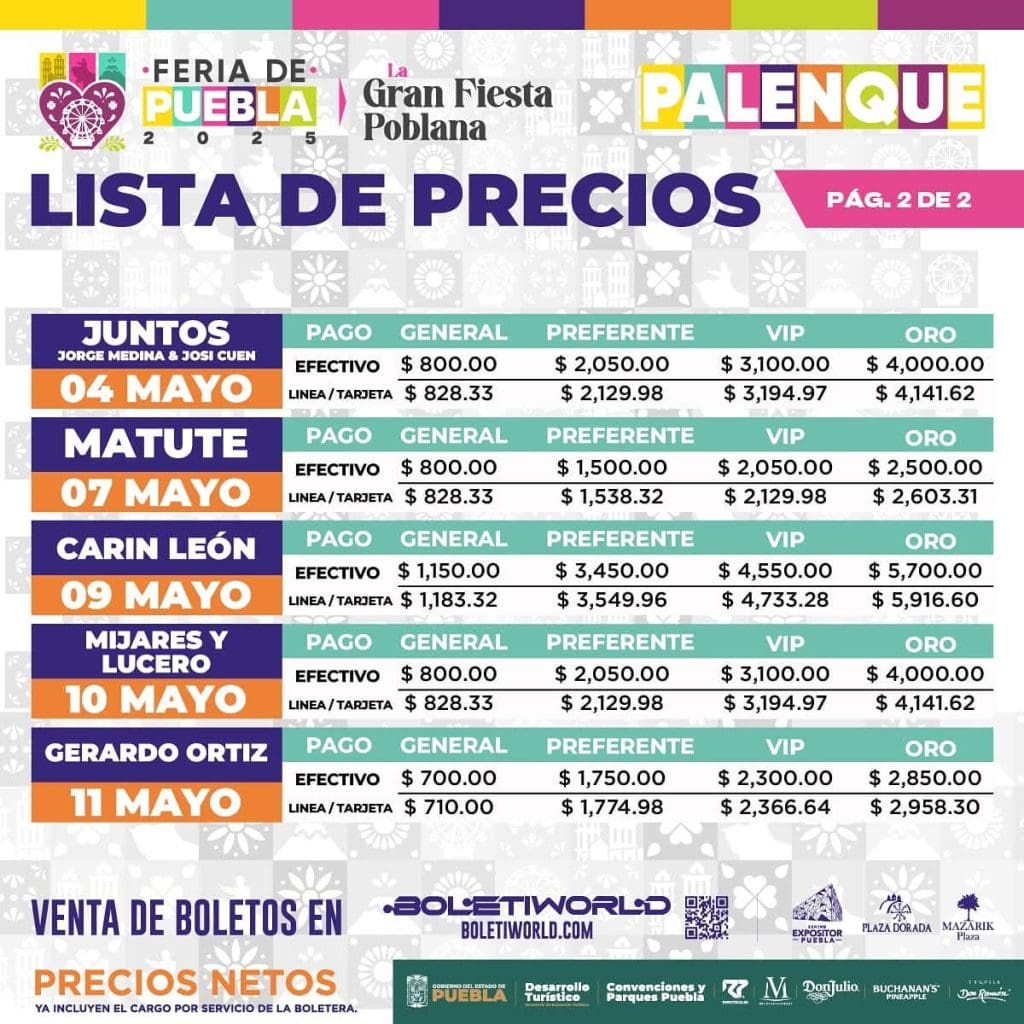 Lista de precios Palenque 2