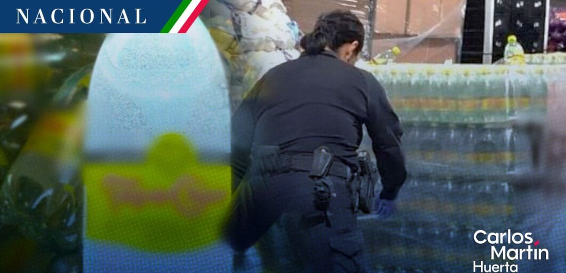 Aseguran metanfetamina líquida en botellas de agua Topo Chico