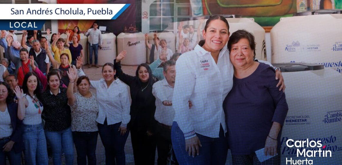 Lupita Cuautle inicia la entrega de tinacos en San Andrés Cholula: Impulsan bienestar ciudadano