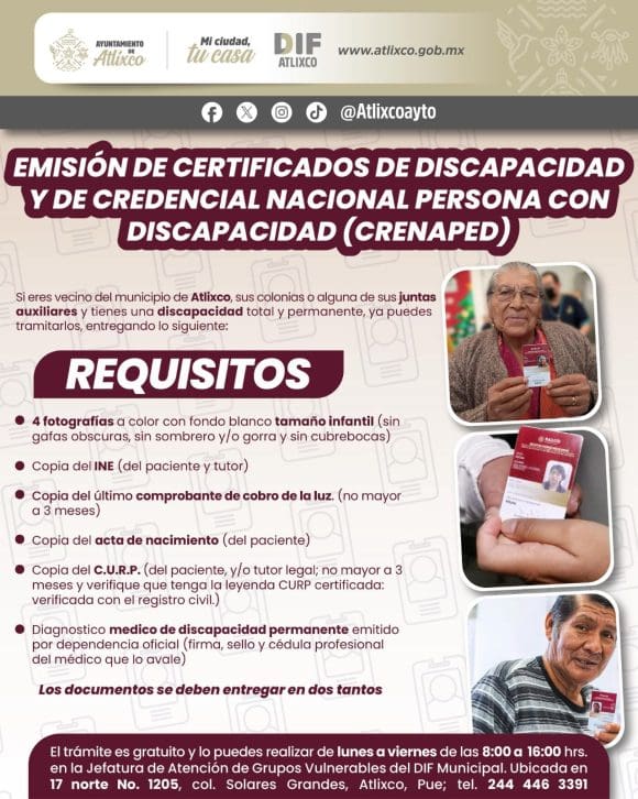 DIF de Atlixco facilita trámites esenciales para personas con discapacidad