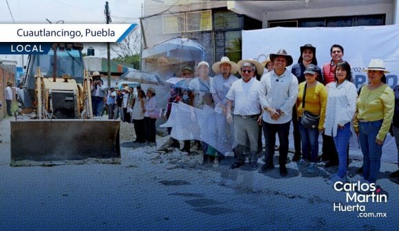 Omar Muñoz inicia obras de pavimentación en San Lorenzo Almecatla