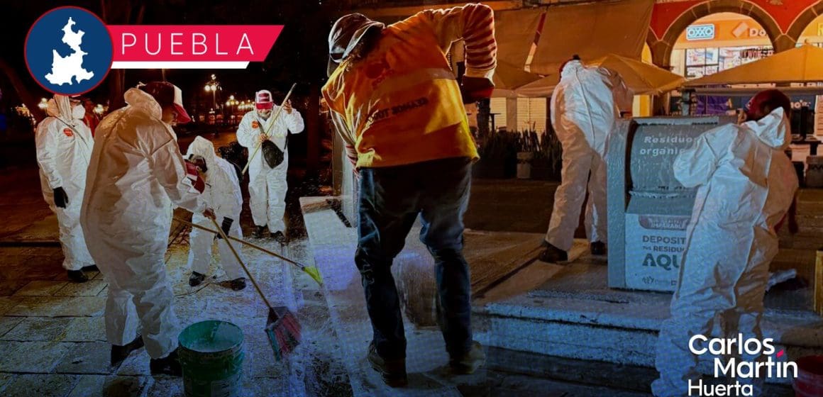 Limpieza integral en el Zócalo de Puebla: OOSL refuerza el cuidado del espacio público