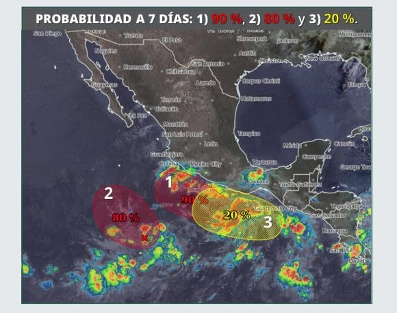 SMN mantiene tres zonas en vigilancia que pueden desarrollar ciclones tropicales